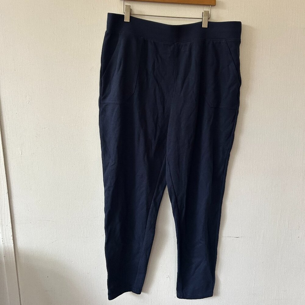 IsaacMizrahiLive Joggers Womens Large Navy Microribbed Elastic Coastal Grandma‎